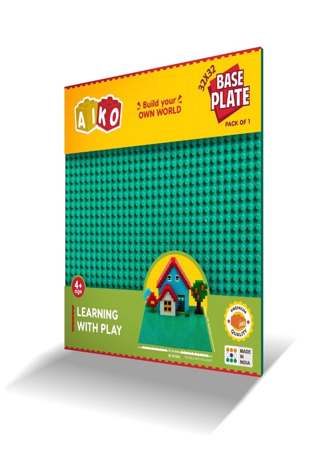 AIKO Classic Green Base Plate - 32 x 32 Studs (10" x 10") | Durable ABS Plastic Building Base | Sturdy Foundation for Construction Play | Compatible with Major Block Brands | Ideal Gift for Kids 4+ - Image 1